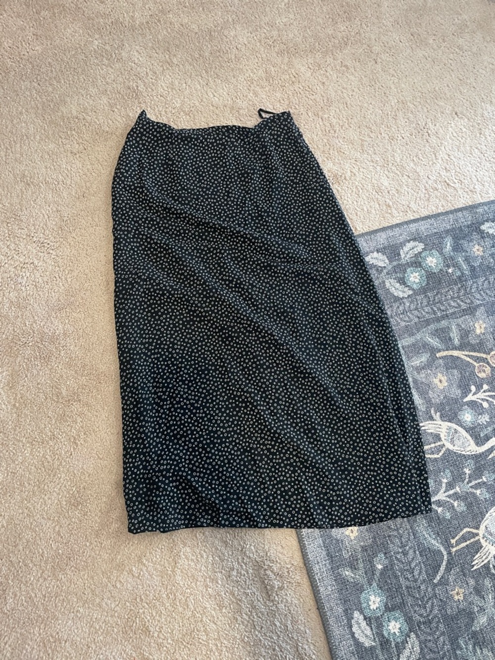 Talbots SILK Black Midi Skirt with White Dot Print